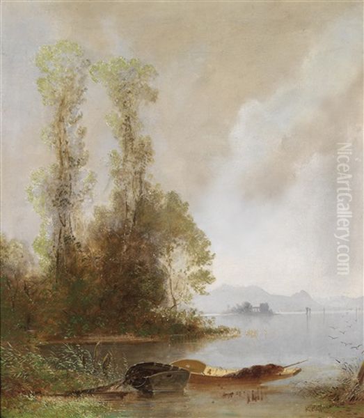 Flusslandschaft Oil Painting by Karl Heffner