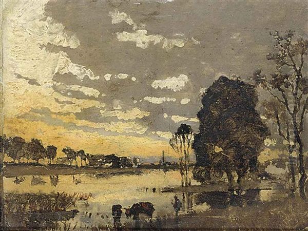 Sunset Over The River (+ 3 Others; 4 Works) Oil Painting by Karl Heffner