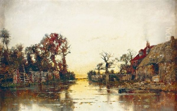 Abendliche Flussuferpartie Oil Painting by Karl Heffner