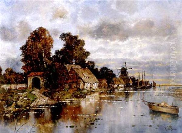 On The Lower Elbe River Oil Painting by Karl Heffner