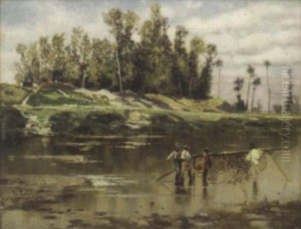 Fischer Am Flus Oil Painting by Karl Heffner