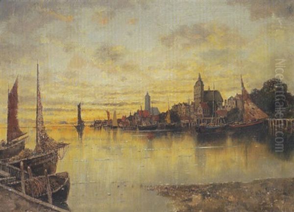 Blick Auf Eine Hafenstadt An Der Ostsee Oil Painting by Karl Heffner