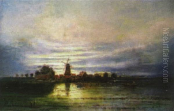 Dorf Im Sonnenuntergang Oil Painting by Karl Heffner