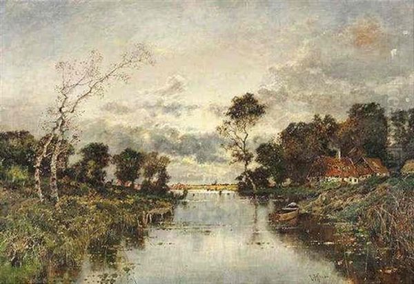 Niederrheinische Fluslandschaft Oil Painting by Karl Heffner