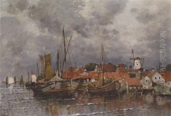 Udsigt Mod Et Fiskerleje Oil Painting by Karl Heffner