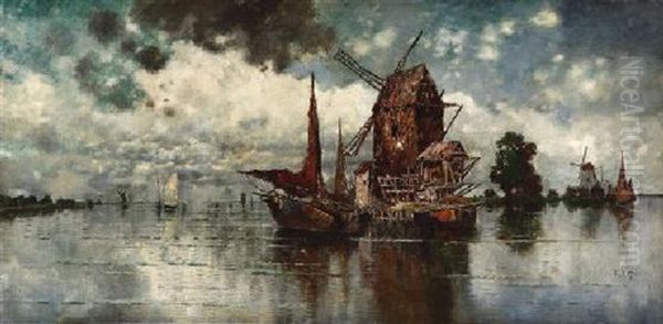 Alte Muhle Bei Dordrecht Oil Painting by Karl Heffner