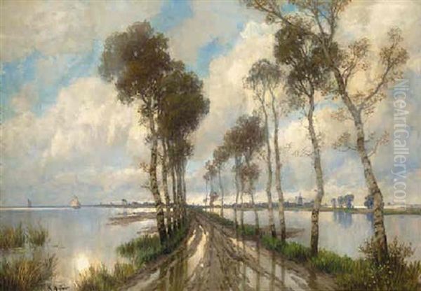 The Avenue Of Trees Between The Canals Oil Painting by Karl Heffner