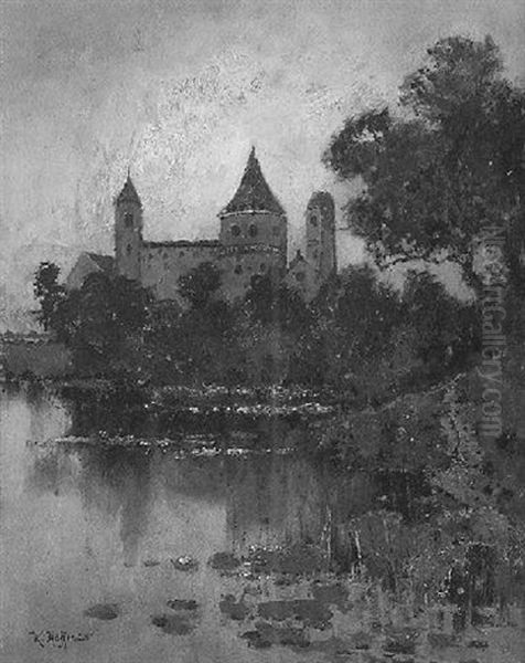 Blick Auf Eine Burg Im Abendlicht Oil Painting by Karl Heffner