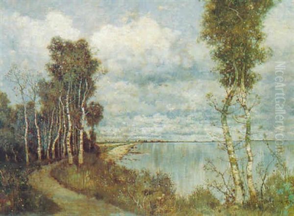 Birken Am See, Erinnerung An Corot Oil Painting by Karl Heffner