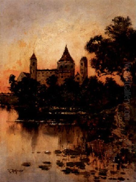 Schloss An Einem See Oil Painting by Karl Heffner