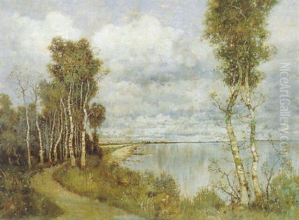 Birken Am See, Erinnerung An Corot Oil Painting by Karl Heffner