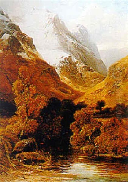 A Mountainous Gorge Oil Painting by Karl Heffner