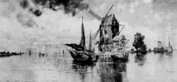 Alte Muehle Bei Dordrecht Oil Painting by Karl Heffner