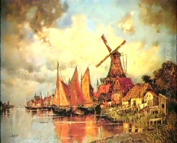 Hollandisches Fischerdorf Oil Painting by Karl Heffner