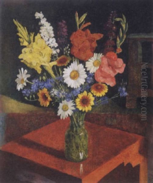 Viragcsendelet (still Life Of Flowers) Oil Painting by Endre Hegedues