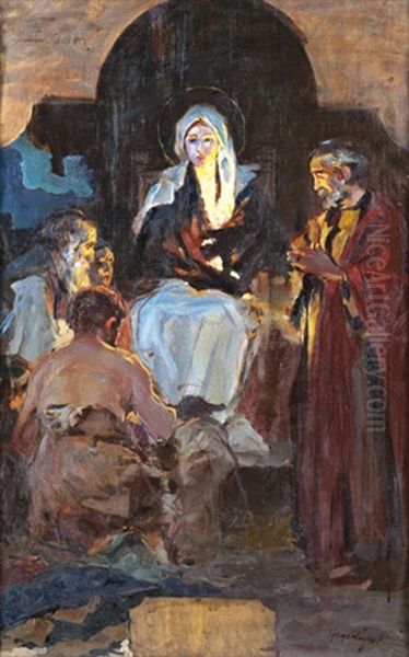 Jezus Szuletese Oil Painting by Laszlo Hegedus