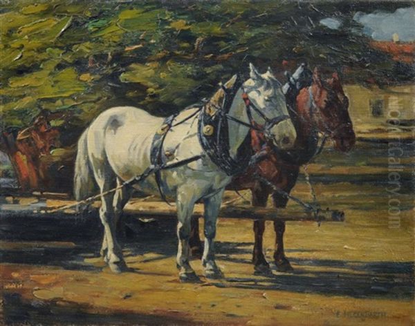 Gespann Mit Schimmel Und Braunem Oil Painting by Emanuel Hegenbarth