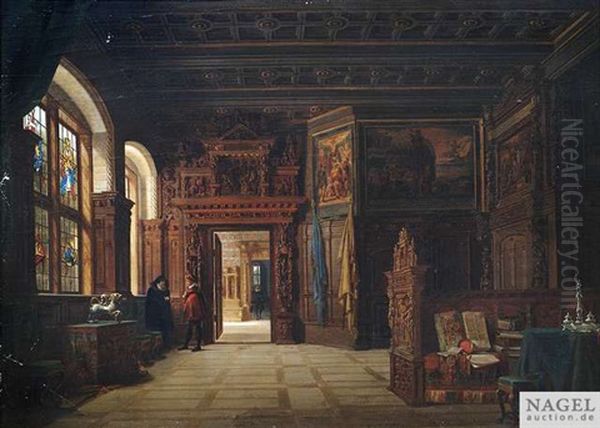 Zwei Ratsherren In Einem Historischen Interieur Oil Painting by Heinrich Anton Heger