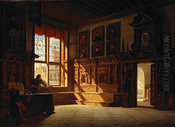 A Castle Interior With A Figure Oil Painting by Heinrich Anton Heger