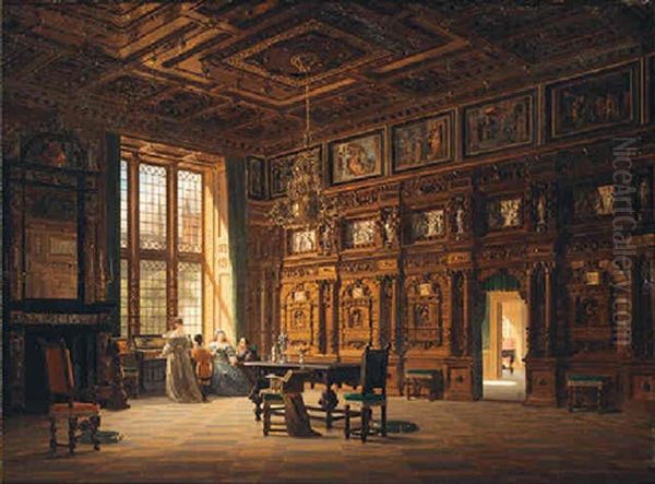 An Interior Of A Renaissance Castle Oil Painting by Heinrich Anton Heger