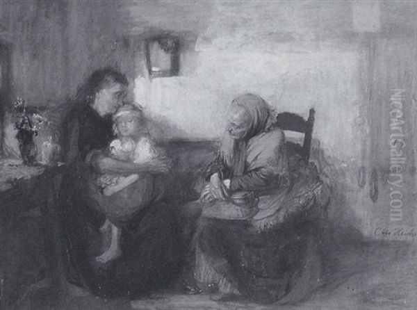 Zwei Frauen Mit Kind In Der Stube Oil Painting by Otto Heichert