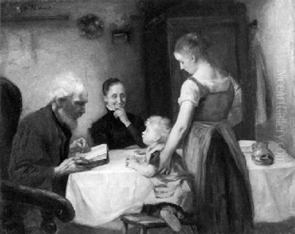 Familie Am Tisch Oil Painting by Otto Heichert