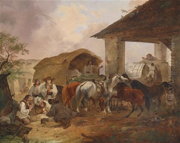 Kroatische Bauern Beim Kartenspiel Oil Painting by Joseph Heicke