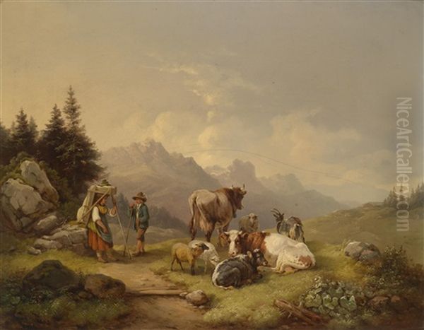 Rast Auf Der Alm Oil Painting by Joseph Heicke