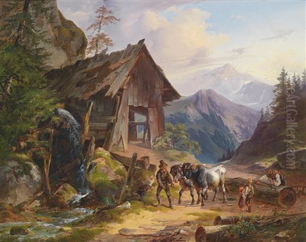 Viehtrieb Vor Einer Alten Muhle by Joseph Heicke