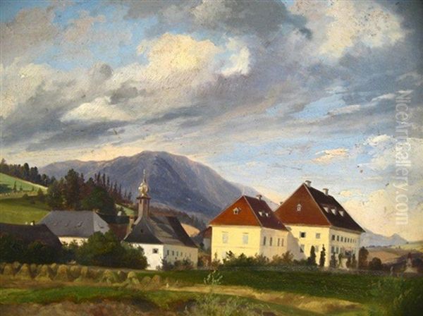 Mountain Village Oil Painting by Joseph Heicke