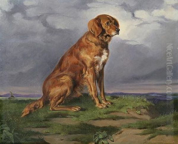 Brown Dog Oil Painting by Joseph Heicke