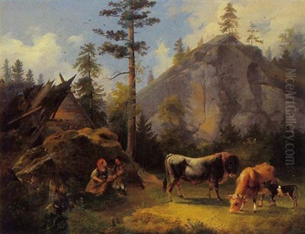 Rast Auf Der Alm Oil Painting by Joseph Heicke