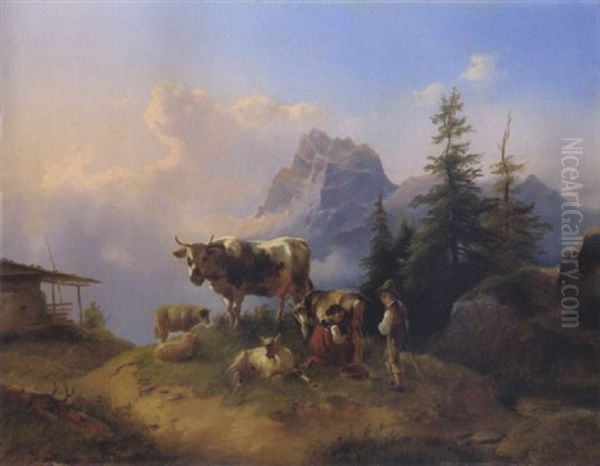 Auf Der Alm Oil Painting by Joseph Heicke