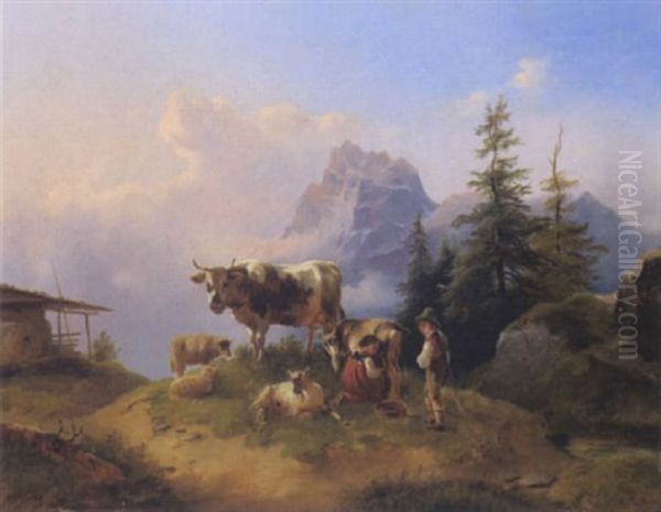 Auf Der Alm Oil Painting by Joseph Heicke