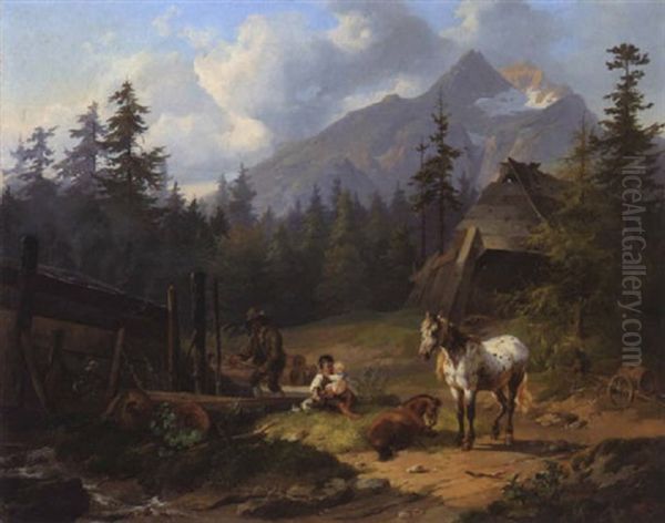 Gebirgslandschaft Oil Painting by Joseph Heicke