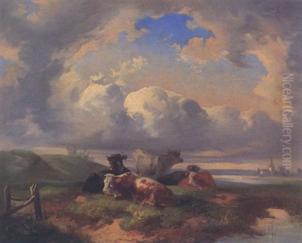 Kuhe Auf Der Weide Oil Painting by Joseph Heicke