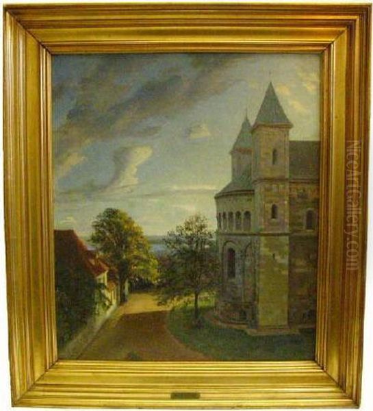 Weg Mit Hauserzeile Und Ruckansicht Einer Kirche, Unten Links Signiert Und Datiert Chr. Bang 1894 Oil Painting by Christian Bang