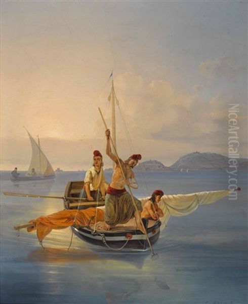 Fischerboot In Suditalienischer Bucht Oil Painting by Karl Wilhelm Von Heideck