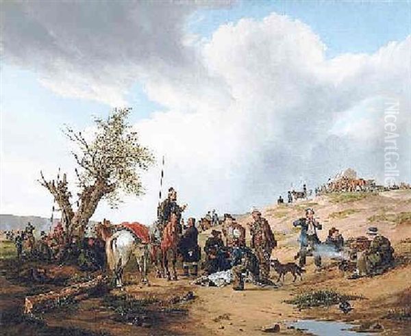 Russische Und Polnische Kavallerie Im Feldlager Oil Painting by Karl Wilhelm Von Heideck