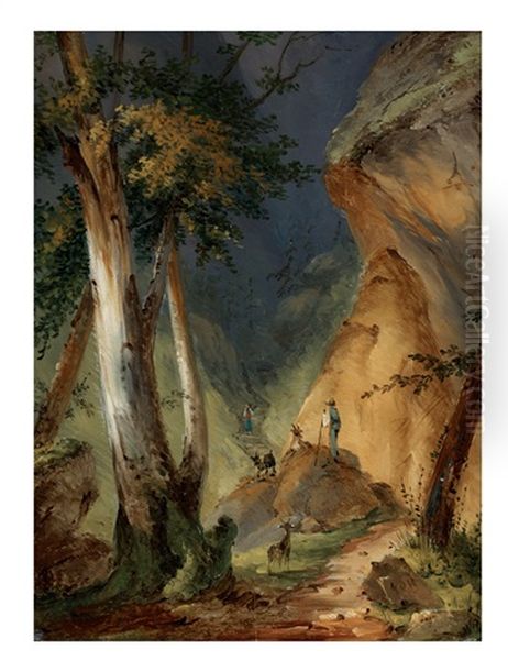 Landskap Med Figurer Vid En Trappa Vid En Bergspassage Oil Painting by Per Gustaf von Heideken