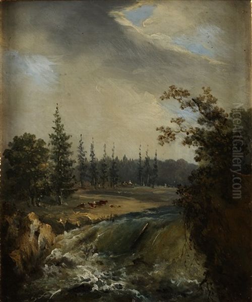 Sommarlandskap Med Fors Oil Painting by Per Gustaf von Heideken