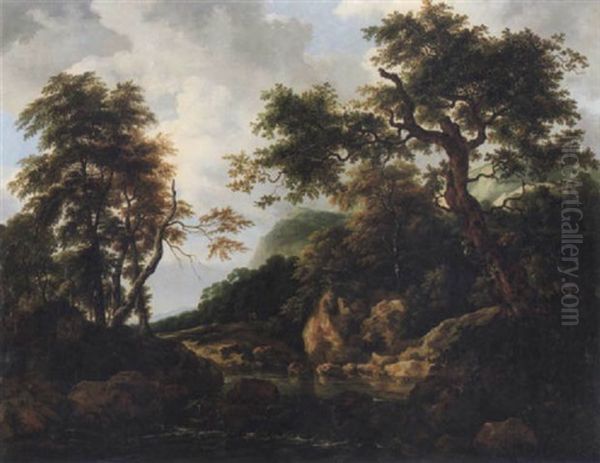 Bergslandskap Med Trad Och Vatten Oil Painting by Per Gustaf von Heideken