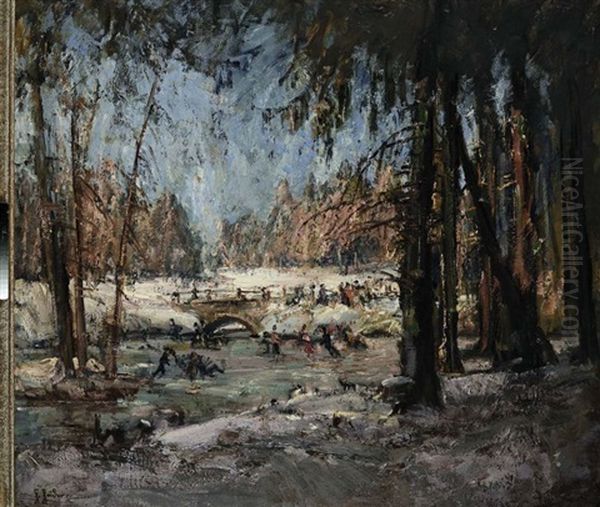 Schlittschuhlaufer Im Englischen Garten Oil Painting by Hans Heider