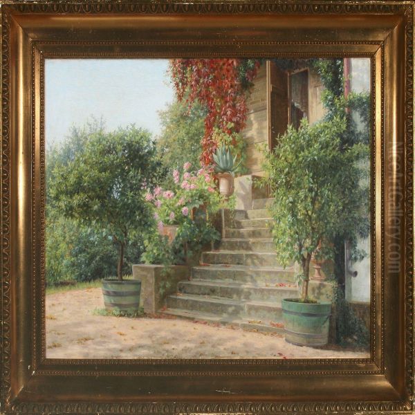 Sunny Day In A Garden, Probaly Italy Oil Painting by Vilhelmine Maria Bang