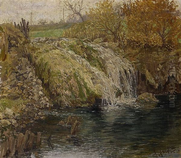 Bachufer Mit Kleinem Wasserfall Oil Painting by Hans Heider