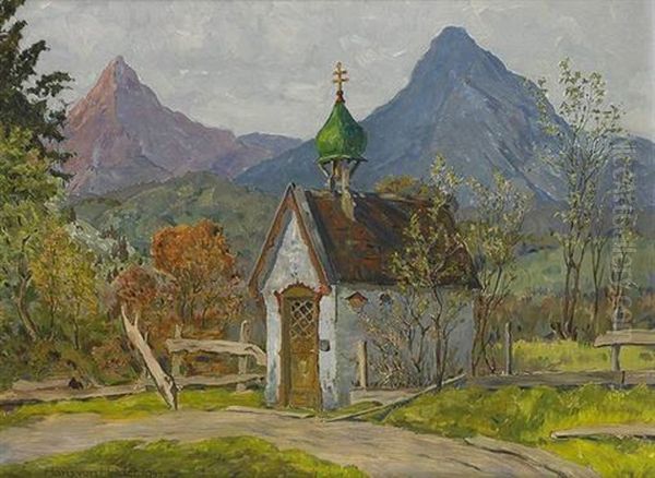 Kapelle In Gebirgslandschaft Oil Painting by Hans Von Heider