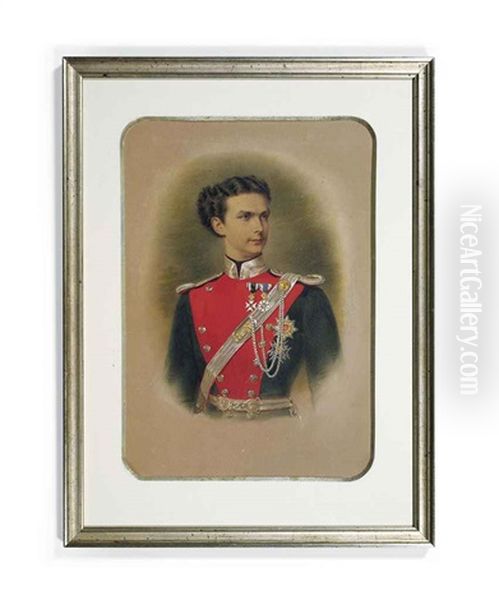 Ludwig Ii (1845-1886), King Of Bavaria, In The Uniform Of The Bavarian Regiment, Wearing The Breast-stars Of The Royal Bavarian Orders Of St. Hubert And St. George Oil Painting by Franz Napoleon Heigel