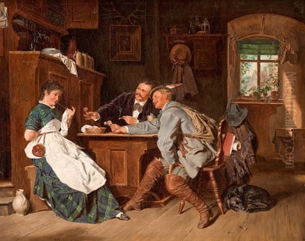 Der Flirt Im Wirtshaus Oil Painting by Franz Napoleon Heigel