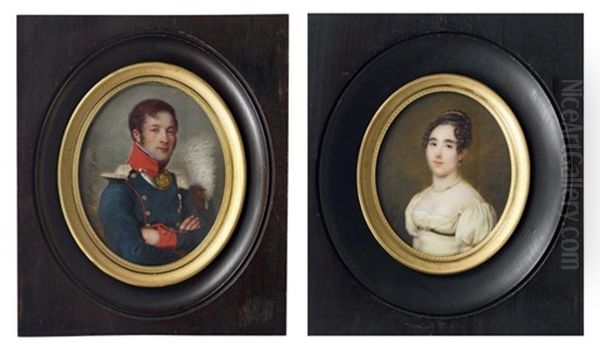 Portraits Du Comte Et De La Comtesse Albert De Croyer (2 Works) Oil Painting by Josef Heigel