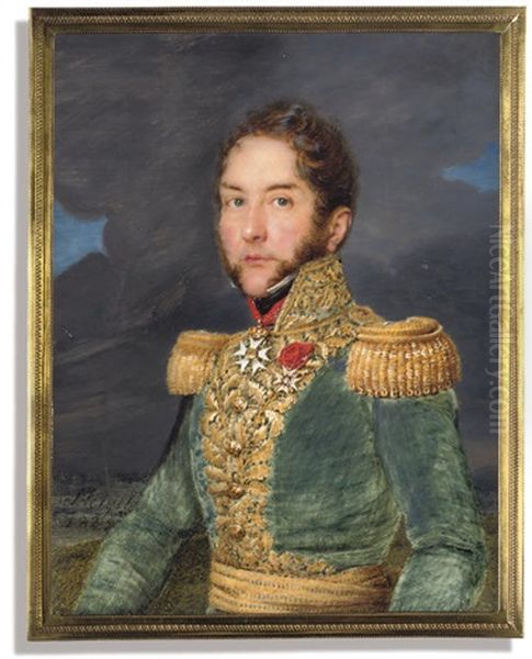 A French General, In Green Uniform (+ Officer In Blue Uniform; 2 Works) Oil Painting by Josef Heigel